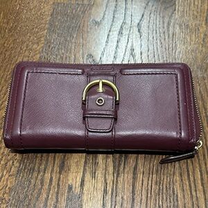 Coach Maroon Leather Wallet with Gold Accent